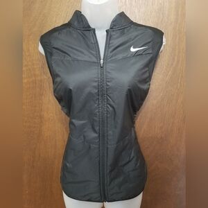 Nike Black Sleeveless Zip-Up Puffer Running Vest with White Swoosh